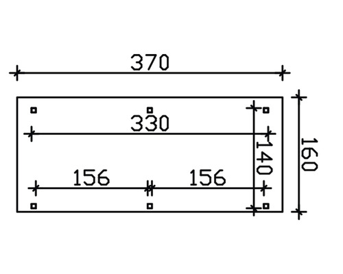 Dessin technique avec dimensions : longueur 370 mm, largeur 160 mm, entraxe 330 mm, entraxe 156 mm, entraxe 140 mm