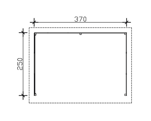 Technische Zeichnung eines Rahmens mit den Maßen 370 x 250