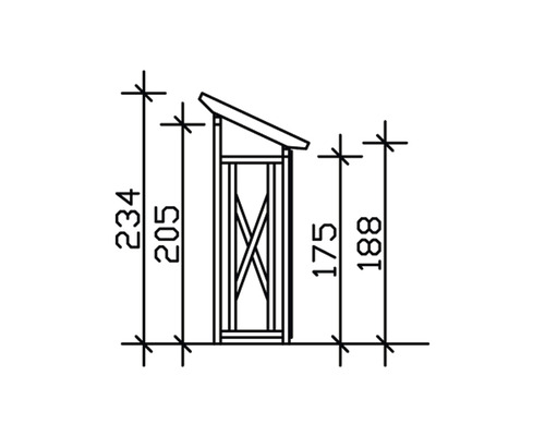 Technische Zeichnung eines Gerätehauses mit Maßangaben