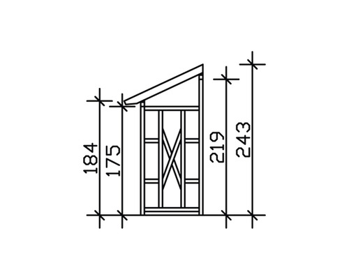 Technische Zeichnung eines Gerätehauses mit Maßangaben