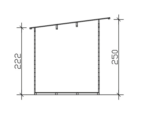 Technische Zeichnung eines Gartenhauses mit Maßangaben