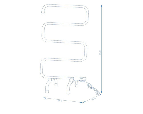 Schéma technique d''un sèche-serviettes électrique avec dimensions
