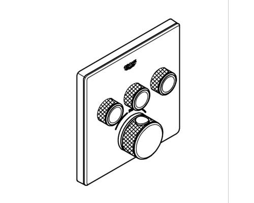 Logo Grohe sur mitigeur thermostatique encastré avec quatre boutons rotatifs