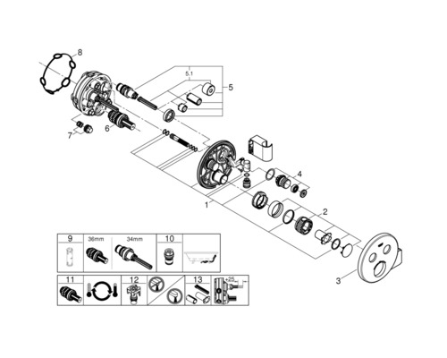 Schéma éclaté d''un robinet avec des pièces détachées