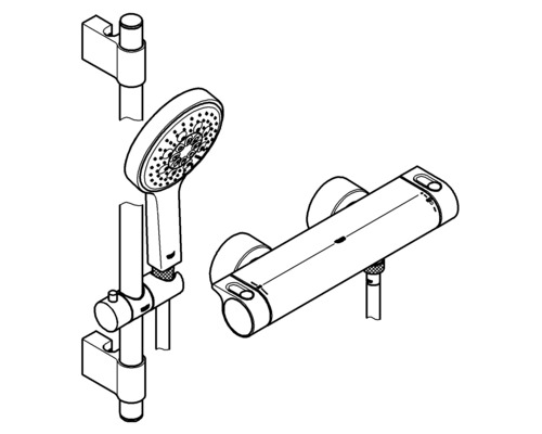 Ensemble de douche avec douchette à main, barre de douche et robinet thermostatique pour montage mural