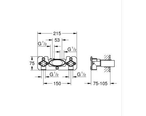Dessin technique d''une installation d''eau avec indications de dimensions