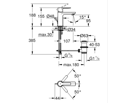 Dessin technique d''un robinet avec dimensions