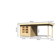 Blockbohlenhaus Karibu Noorvik 2 mit Schleppdach 3 m 554 x 273 cm natur