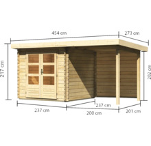 Gartenhaus Karibu Noorvik 2 inkl. Anbaudach 2 m, Rückwand 454 x 273 cm natur