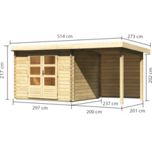 Gartenhaus Karibu Noorvik 3 inkl. Anbaudach 2 m, Rückwand 514 x 273 cm natur