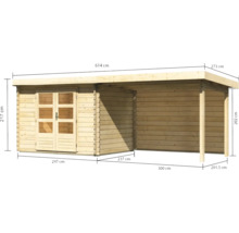 Gartenhaus Karibu Noorvik 3 inkl. Anbaudach 3 m, Rückwand 614 x 273 cm natur