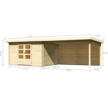 Gartenhaus Karibu Noorvik 7 inkl. Anbaudach 4 m, Rückwand 774 x 333 cm natur