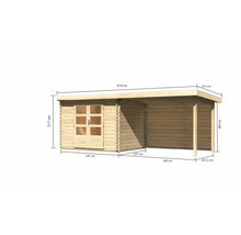 Gartenhaus Karibu Noorvik 3 inkl. Anbaudach 3 m, Rückwand 614 x 273 cm natur