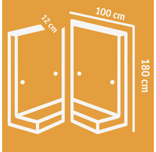 Schéma technique d''une cabine de douche avec dimensions : 12 cm, 100 cm et 180 cm