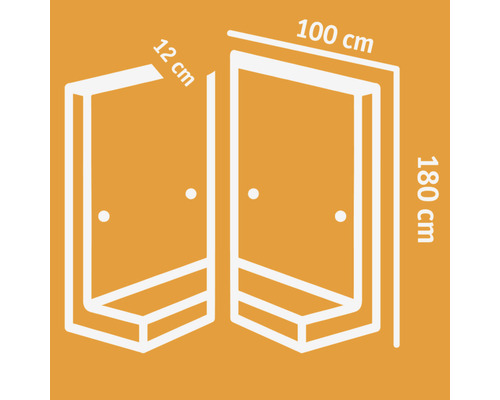 Schéma technique d''une cabine de douche avec dimensions : 12 cm, 100 cm et 180 cm