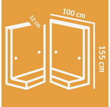 Dimensions d''une cabine de douche : 12 cm, 100 cm et 155 cm