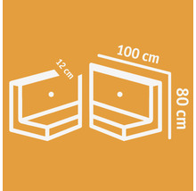 Dessin d''une étagère mesurant 100 centimètres de large, 80 centimètres de haut et 12 centimètres de profondeur