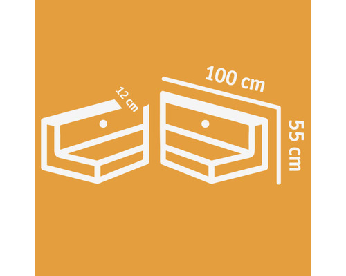 Dessin technique d''un élément de tiroir avec les dimensions 100 cm, 55 cm et 12 cm.