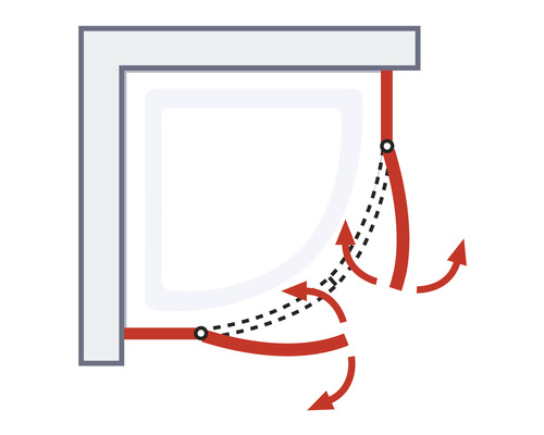 Grafische Darstellung des Schwenkbereichs einer Duschwand