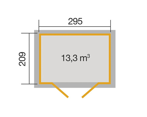 Plan d''étage avec les dimensions 295 sur 209 et une superficie de 13,3 mètres cubes