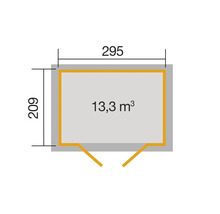 Grundriss mit den Maßen 295 mal 209 und einer Fläche von 13,3 Kubikmeter
