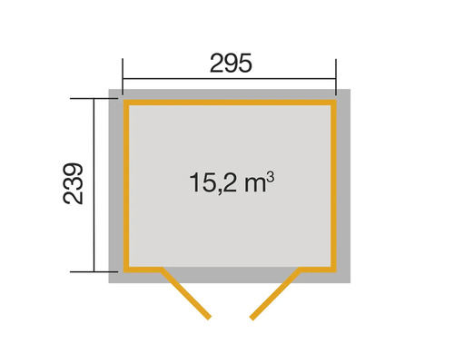 Plan avec les dimensions 239 sur 295 et l''indication 15,2 mètres cubes