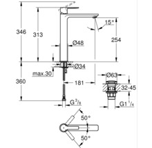 Dessin technique d''un robinet avec indications de dimensions