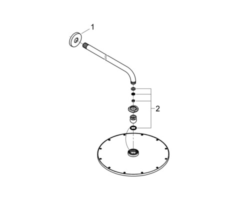 Schéma éclaté d''un raccord de douche avec bras de douche et pomme de douche de tête