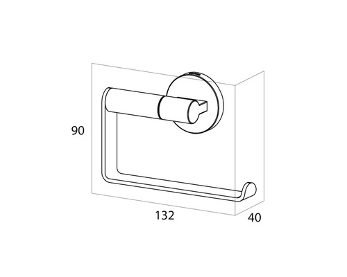 Technische Zeichnung eines Toilettenpapierhalters mit Maßangaben