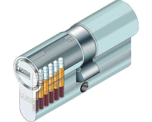 Illustration eines ABUS Schließzylinders mit Schnittansicht der inneren Mechanik.