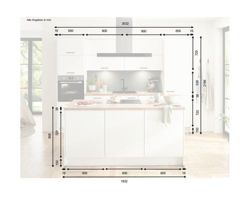 Plan de cuisine coté avec dimensions en millimètres