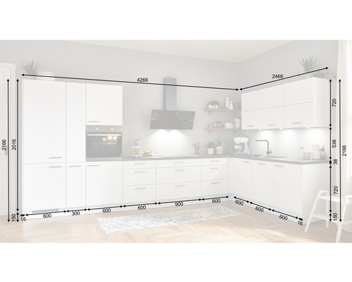 Küchenansicht mit Maßen zur Planung