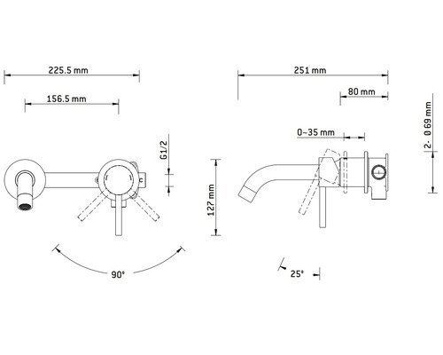 Schéma technique d''un robinet avec dimensions