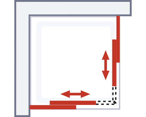 Illustration einer Duschkabine mit Verstellbereich