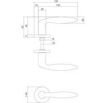 Schéma technique d''une poignée de porte avec dimensions