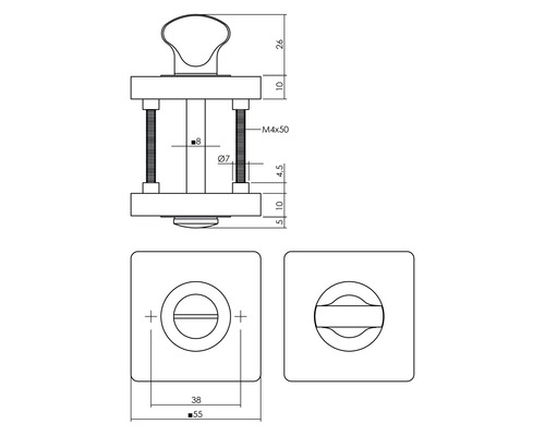 Technische Zeichnung eines Drehknopfes mit Maßangaben