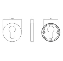 Dessin technique rosette avec trou de clé, diamètre 49 millimètres