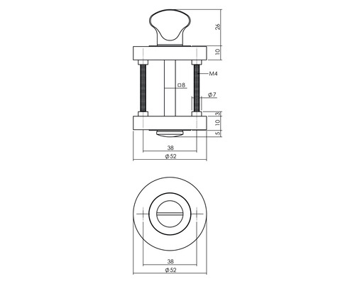 Technische Zeichnung eines Möbelknopfs mit Maßangaben