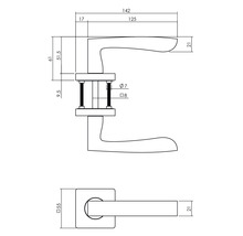 Dessin technique d''une garniture de poignée de porte avec dimensions.