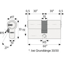 Technische Zeichnung eines ABUS Zylinders mit Maßangaben