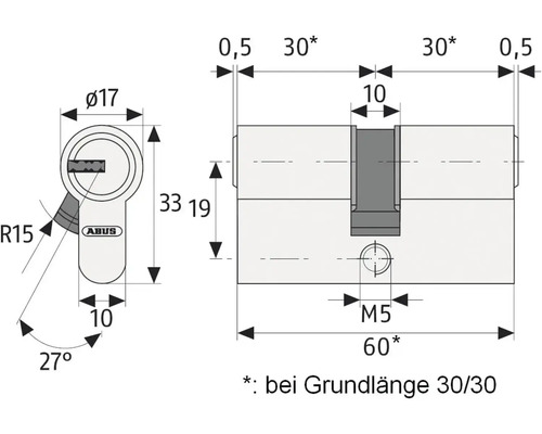 Schéma technique d''un cylindre ABUS avec cotes