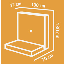 Illustration d''un canapé d''angle avec les dimensions 12 cm, 100 cm, 130 cm et 70 cm.
