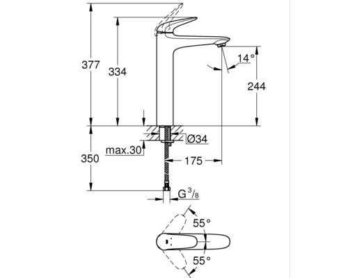 Schéma d''un robinet avec dimensions