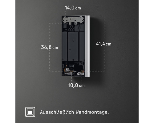 Abmessungen des Produkts für die Wandmontage.