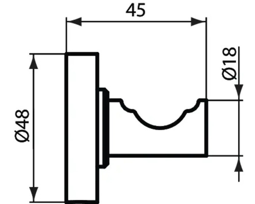 Technische Zeichnung eines Badaccessoires mit Maßangaben