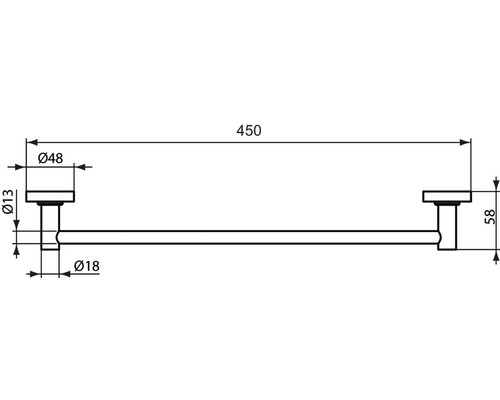 Technische Zeichnung einer Handtuchstange mit Maßangaben.
