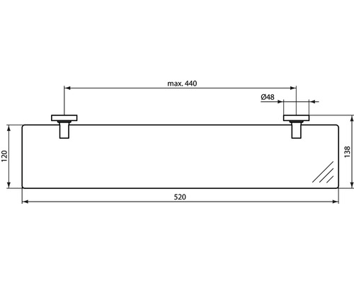 Dessin technique d''une étagère en verre avec dimensions