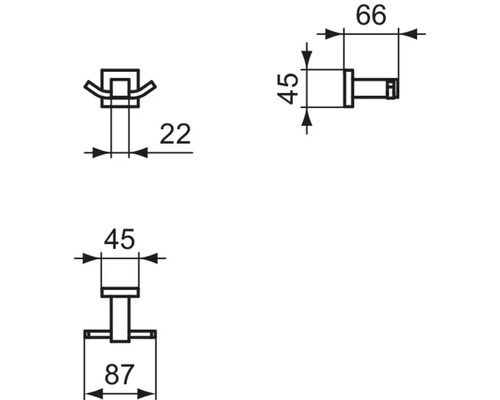 Schéma technique d''un crochet porte-manteau avec dimensions