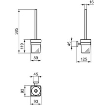 Dessin technique d''une brosse de toilette avec indications de dimensions.