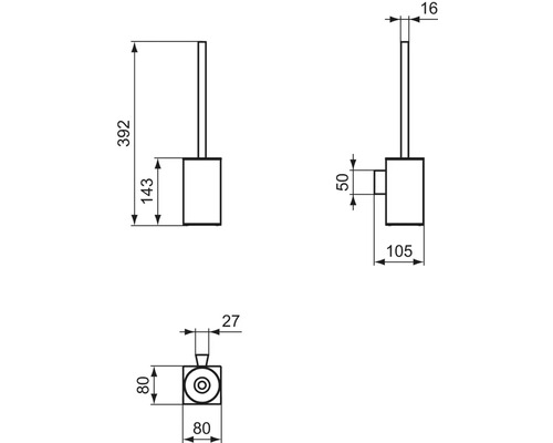 Dessin technique d''un ensemble de brosse de toilette avec indications de dimensions